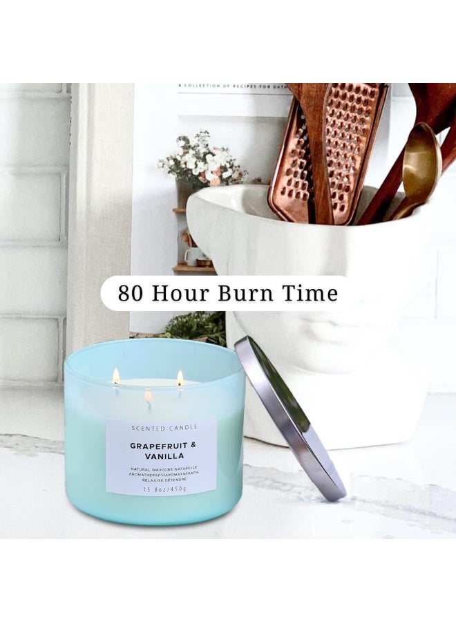 T&H Grapefruit Vanilla Stress Relief Aromatherapy Candle with Berries, Bergamot & Rose - Summer Candles - Highly Scented Candles for Men & Women 15.8 oz - Large 3-Wick Candle, Natural Soy Candles for Home - Image 3